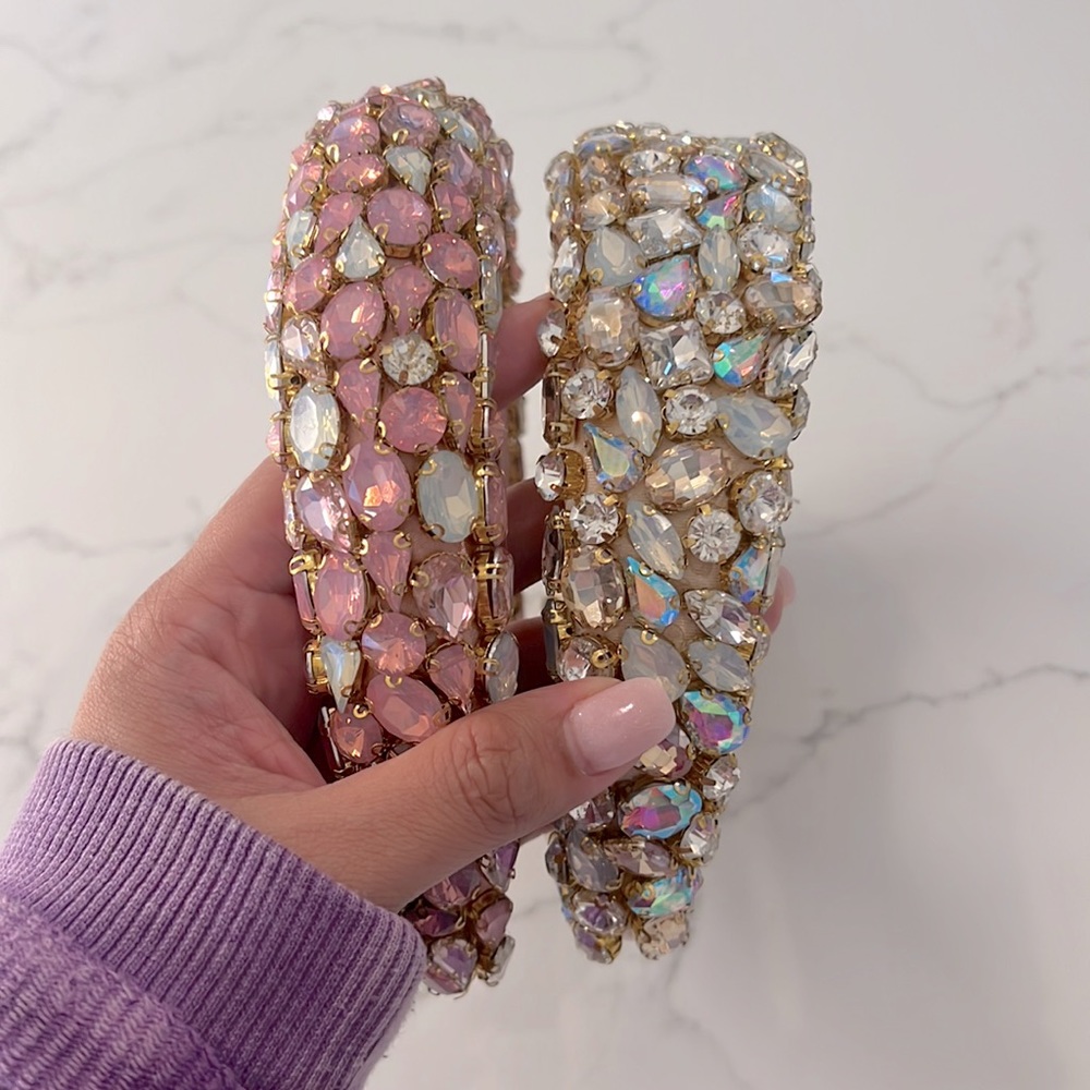 JessaKae Ava Gemstone Headbands - Light Taupe and Pink